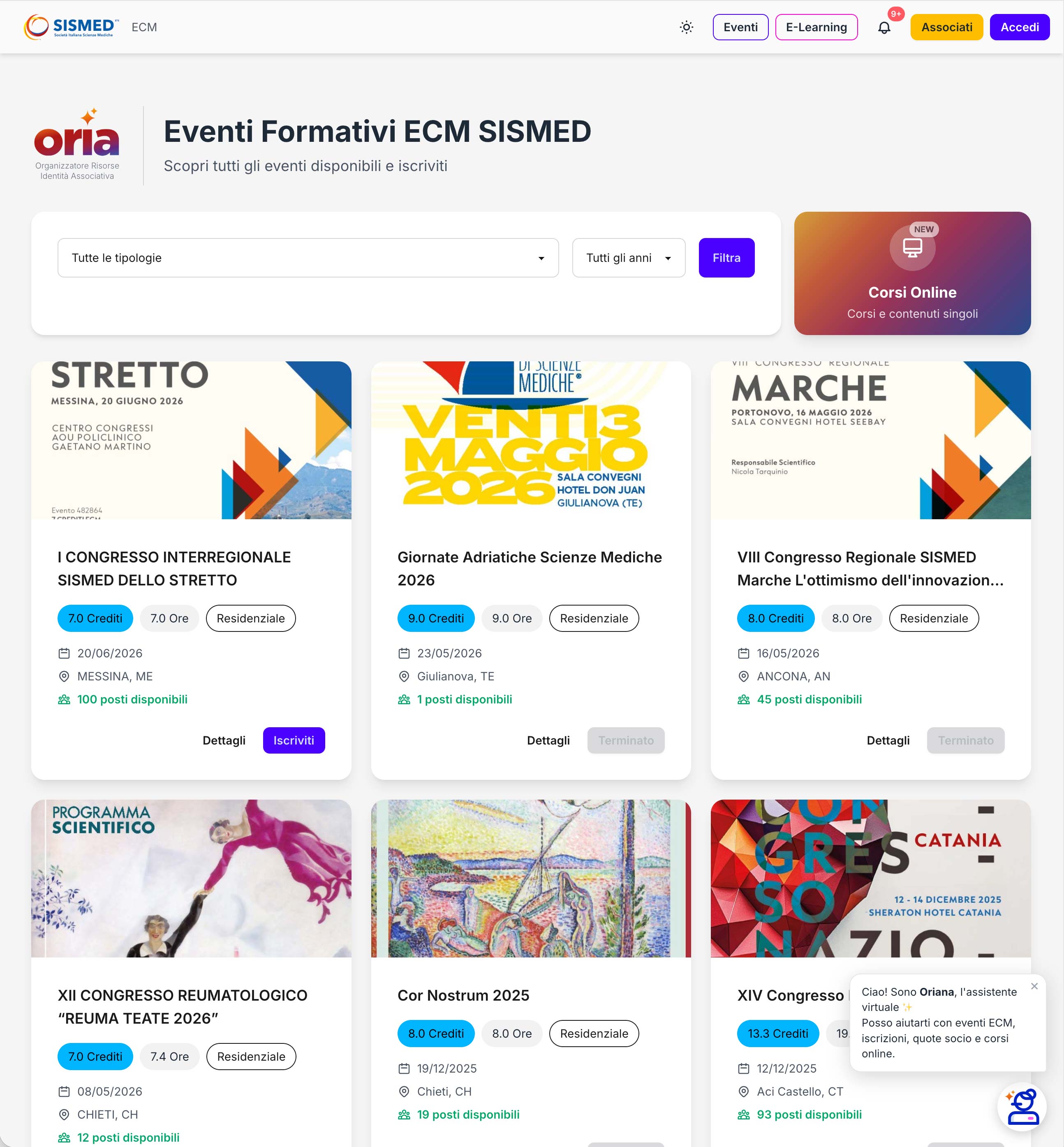 Piattaforma Oria — Eventi Formativi ECM SISMED